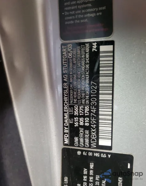 2004 Mercedes-Benz Slk 230 Kompressor из США, поврежденный, VIN WDBKK49F74F301027